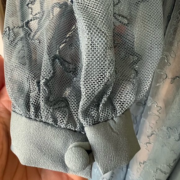 Worn once! SALONI Camille bow-embellished blue embroidered tulle midi dress. - Picture 6 of 7